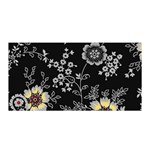 Black Background With Gray Flowers, Floral Black Texture Satin Wrap 35  x 70 