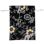 Black Background With Gray Flowers, Floral Black Texture Lightweight Drawstring Pouch (XL)