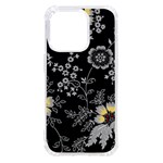 Black Background With Gray Flowers, Floral Black Texture iPhone 14 Pro TPU UV Print Case