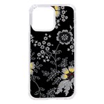 Black Background With Gray Flowers, Floral Black Texture iPhone 14 Pro Max TPU UV Print Case