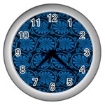 Blue Floral Pattern Floral Greek Ornaments Wall Clock (Silver)