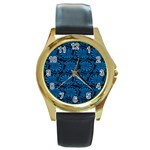 Blue Floral Pattern Floral Greek Ornaments Round Gold Metal Watch