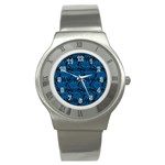 Blue Floral Pattern Floral Greek Ornaments Stainless Steel Watch