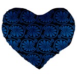 Blue Floral Pattern Floral Greek Ornaments Large 19  Premium Heart Shape Cushions