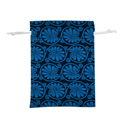 Blue Floral Pattern Floral Greek Ornaments Lightweight Drawstring Pouch (L) from UrbanLoad.com Front