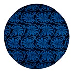 Blue Floral Pattern Floral Greek Ornaments Round Glass Fridge Magnet (4 pack)