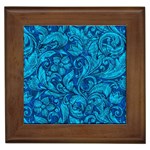 Blue Floral Pattern Texture, Floral Ornaments Texture Framed Tile