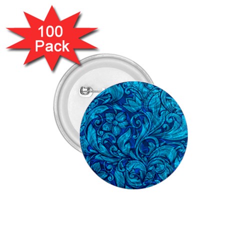 Blue Floral Pattern Texture, Floral Ornaments Texture 1.75  Buttons (100 pack)  from UrbanLoad.com Front