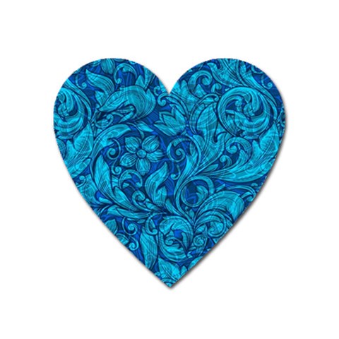 Blue Floral Pattern Texture, Floral Ornaments Texture Heart Magnet from UrbanLoad.com Front