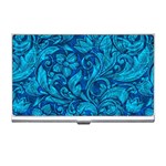 Blue Floral Pattern Texture, Floral Ornaments Texture Business Card Holder