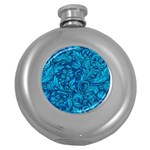 Blue Floral Pattern Texture, Floral Ornaments Texture Round Hip Flask (5 oz)