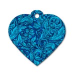 Blue Floral Pattern Texture, Floral Ornaments Texture Dog Tag Heart (One Side)