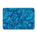 Blue Floral Pattern Texture, Floral Ornaments Texture Small Doormat