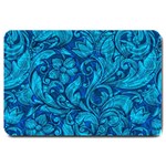 Blue Floral Pattern Texture, Floral Ornaments Texture Large Doormat