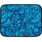 Blue Floral Pattern Texture, Floral Ornaments Texture Fleece Blanket (Mini)
