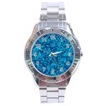 Blue Floral Pattern Texture, Floral Ornaments Texture Stainless Steel Analogue Watch