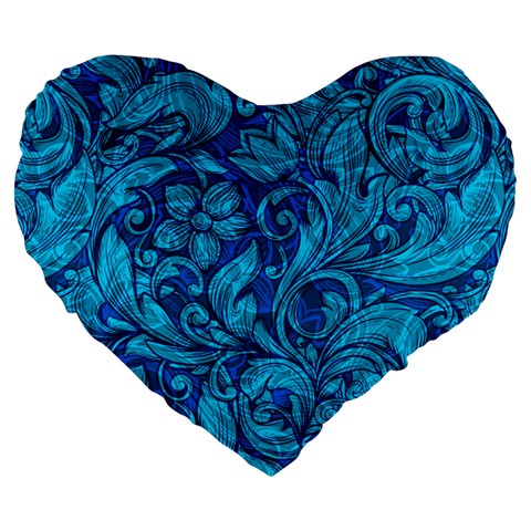 Blue Floral Pattern Texture, Floral Ornaments Texture Large 19  Premium Heart Shape Cushions from UrbanLoad.com Front