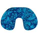 Blue Floral Pattern Texture, Floral Ornaments Texture Travel Neck Pillow