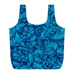 Blue Floral Pattern Texture, Floral Ornaments Texture Full Print Recycle Bag (L)