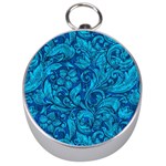 Blue Floral Pattern Texture, Floral Ornaments Texture Silver Compasses