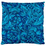 Blue Floral Pattern Texture, Floral Ornaments Texture Large Premium Plush Fleece Cushion Case (Two Sides)