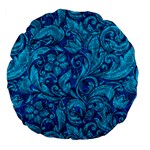 Blue Floral Pattern Texture, Floral Ornaments Texture Large 18  Premium Flano Round Cushions