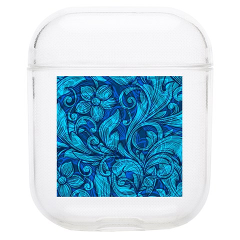 Blue Floral Pattern Texture, Floral Ornaments Texture Soft TPU AirPods 1/2 Case from UrbanLoad.com Front