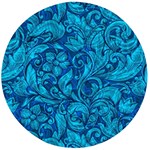 Blue Floral Pattern Texture, Floral Ornaments Texture Wooden Bottle Opener (Round)