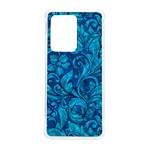 Blue Floral Pattern Texture, Floral Ornaments Texture Samsung Galaxy S20 Ultra 6.9 Inch TPU UV Case