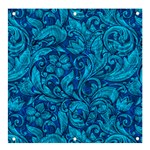Blue Floral Pattern Texture, Floral Ornaments Texture Banner and Sign 4  x 4 