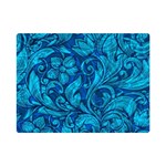 Blue Floral Pattern Texture, Floral Ornaments Texture Premium Plush Fleece Blanket (Mini)