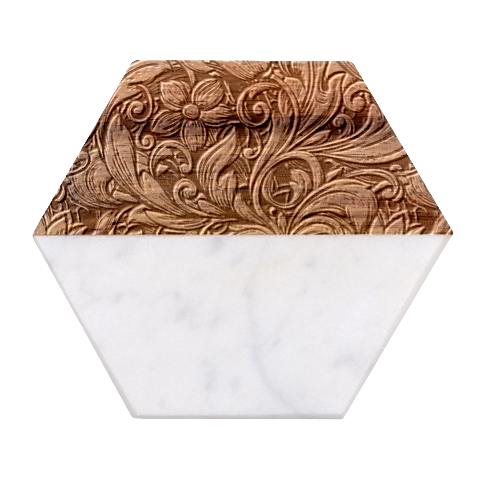 Blue Floral Pattern Texture, Floral Ornaments Texture Marble Wood Coaster (Hexagon)  from UrbanLoad.com Front