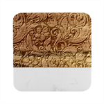 Blue Floral Pattern Texture, Floral Ornaments Texture Marble Wood Coaster (Square)