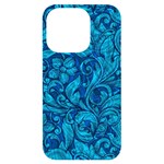 Blue Floral Pattern Texture, Floral Ornaments Texture iPhone 14 Pro Black UV Print Case
