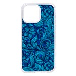 Blue Floral Pattern Texture, Floral Ornaments Texture iPhone 14 Pro Max TPU UV Print Case