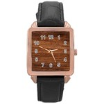 Brown Wooden Texture Rose Gold Leather Watch 