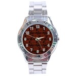 Brown Floral Pattern Floral Greek Ornaments Stainless Steel Analogue Watch