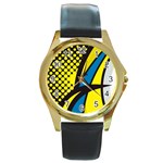 Colorful Abstract Background Art Round Gold Metal Watch