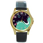 Colorful Background, Material Design, Geometric Shapes Round Gold Metal Watch