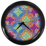 Colorful Floral Ornament, Floral Patterns Wall Clock (Black)