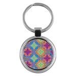 Colorful Floral Ornament, Floral Patterns Key Chain (Round)