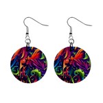Colorful Floral Patterns, Abstract Floral Background Mini Button Earrings