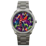 Colorful Floral Patterns, Abstract Floral Background Sport Metal Watch