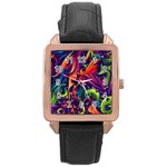 Colorful Floral Patterns, Abstract Floral Background Rose Gold Leather Watch 