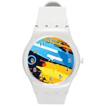 Colorful Paint Strokes Round Plastic Sport Watch (M)
