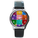 Colorful Squares, Abstract, Art, Background Round Metal Watch