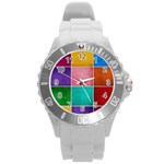 Colorful Squares, Abstract, Art, Background Round Plastic Sport Watch (L)