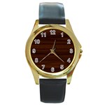 Dark Brown Wood Texture, Cherry Wood Texture, Wooden Round Gold Metal Watch