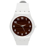 Dark Brown Wood Texture, Cherry Wood Texture, Wooden Round Plastic Sport Watch (M)