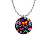 Floral Butterflies 1  Button Necklace